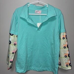 Pete + Lucy teal green trusty tractor long sleeve collared shirt pastel nwt 4T